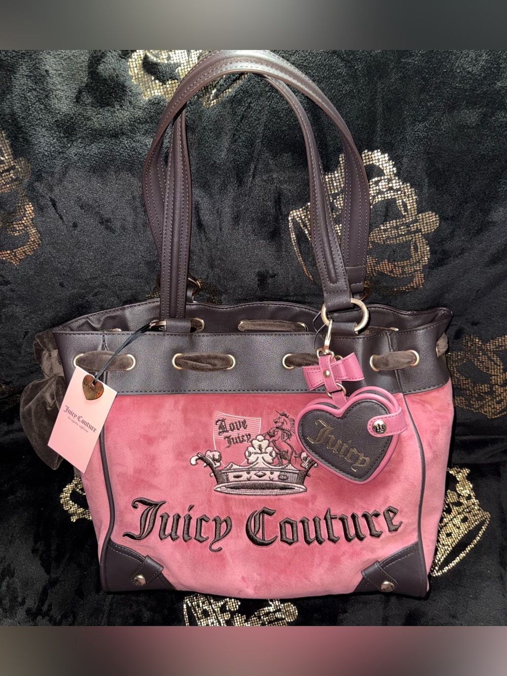 NWT Juicy Couture Chateau Rose Brown Juicy Crown Daydreamer Tote